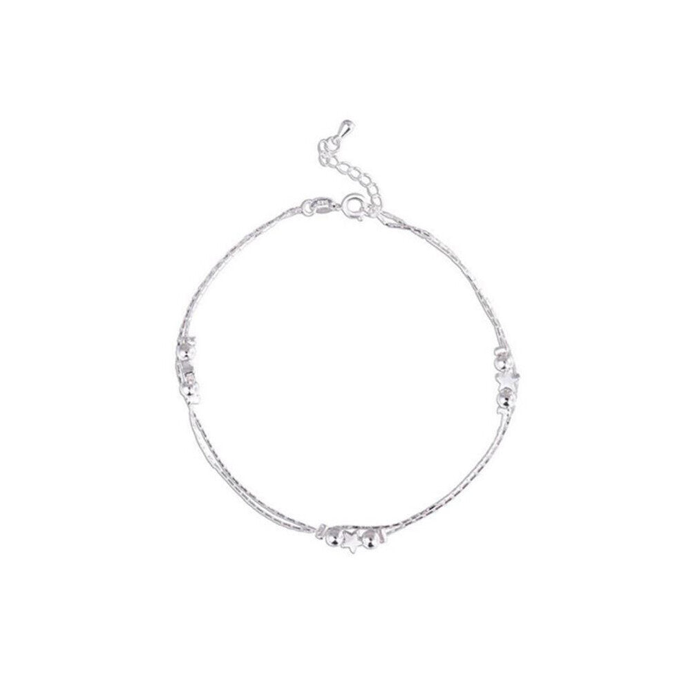 Glossy Frosted Round Beads Bracelet Double Layer Chain 925 Sterling Silver Anklets For Women Party Foot Jewelry