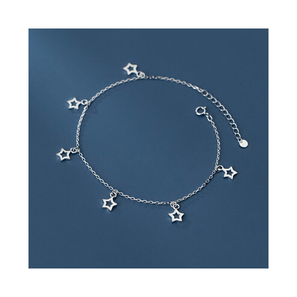 925 Sterling Silver Hollow Star Cuban Chain Charm Anklet for Women Girlfriend Foot Jewelry Accessories