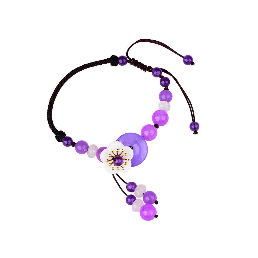 Jade Stone Jadeite Emerald Flower Anklets Charm Jewellery Accessories Chinese Carved Amulet for Women Men Purple