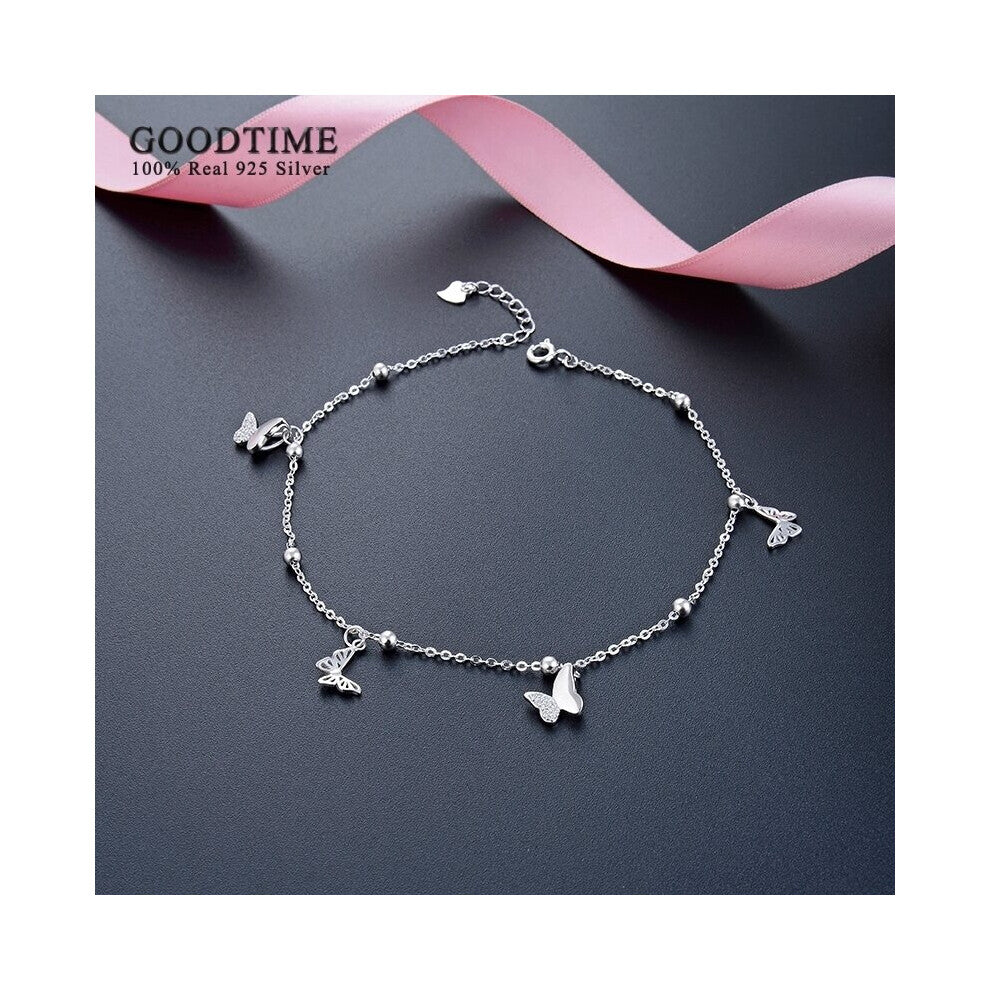 Women Anklet Really 925 Sterling Silver Butterfly Hollow Zircon Beads Anklet Foot Accessories Dress Up For Girl Gift