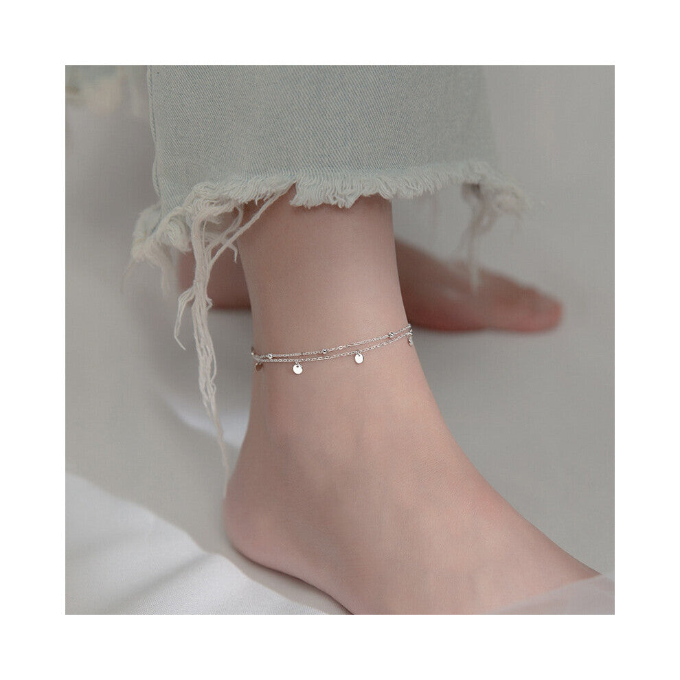 925 Sterling Silver Anklets Bracelet For Women Leg Jewelry Female Double Foot Chain Beach Accessories Body Oval Ankle