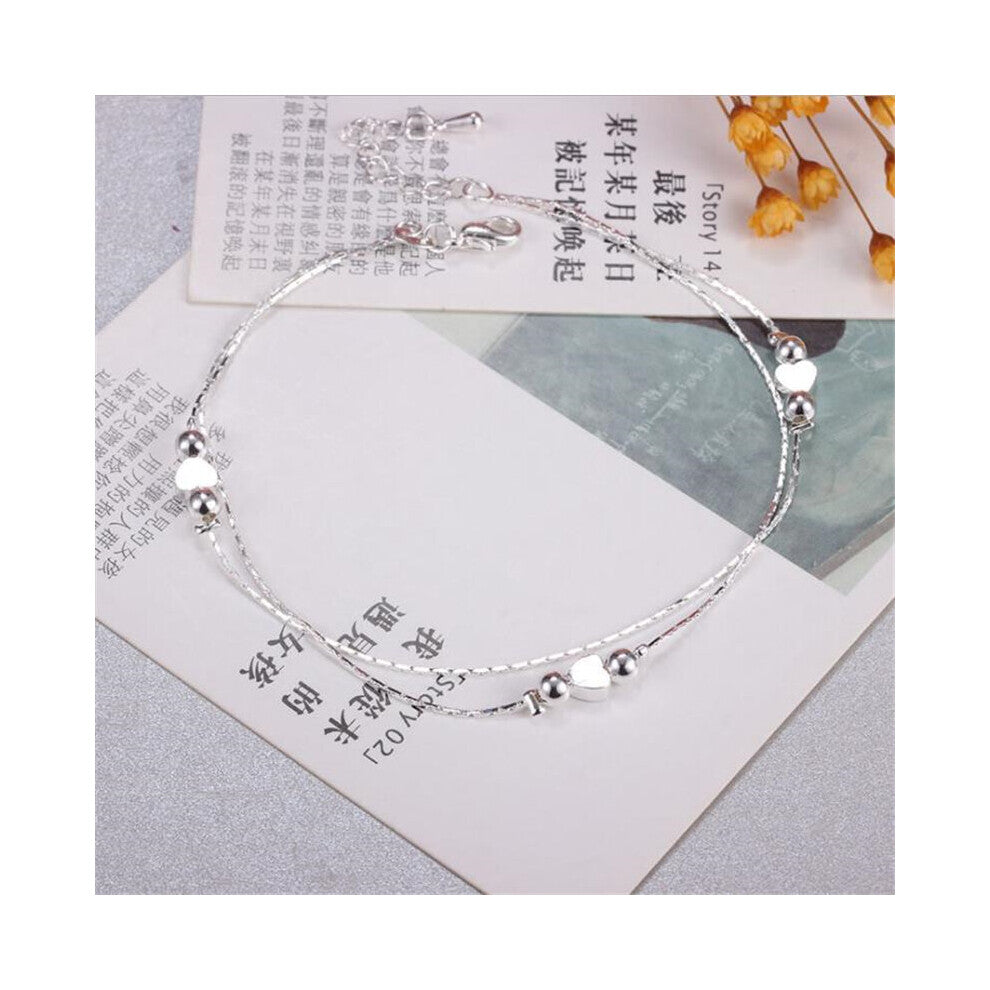 Love Heart 925 Sterling Silver Ankle Chain Glossy Round Beads Anklets For Women Jewelry Girl Gift