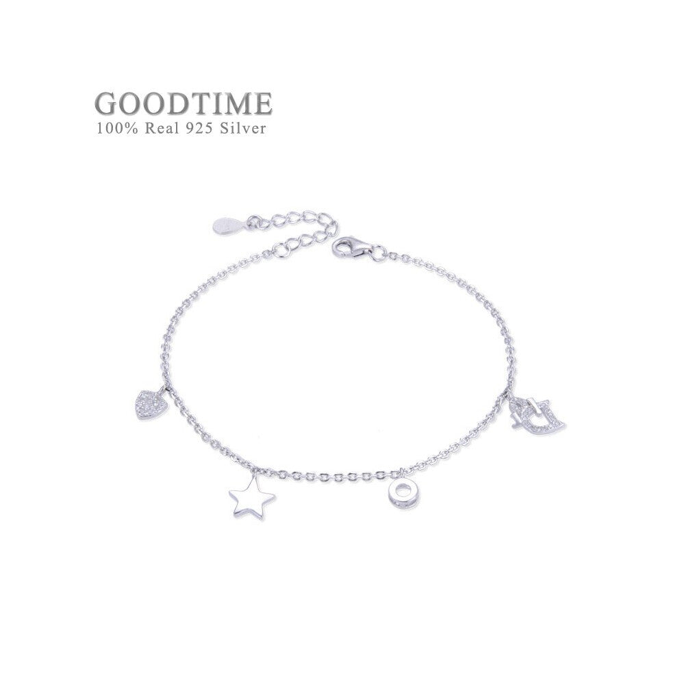 Anklet For Women Girl 100% 925 Sterling Silver Heart & Star zircon Anklet Foot Jewelry Accessories For Wedding Party