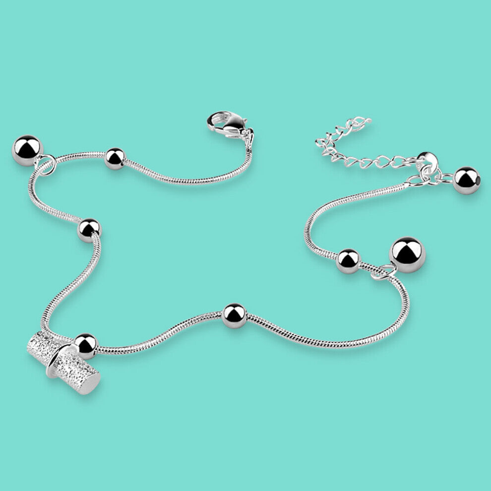 Summer Silver Jewelry 925 Sterling Silver Anklet Women's Bead Chain Ankle Bracelet Beach Accessories