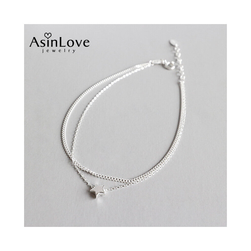Unique Double Layer Star Anklet for Women Real 925 Sterling Silver Anklet Charm Accessories Summer Arrivals