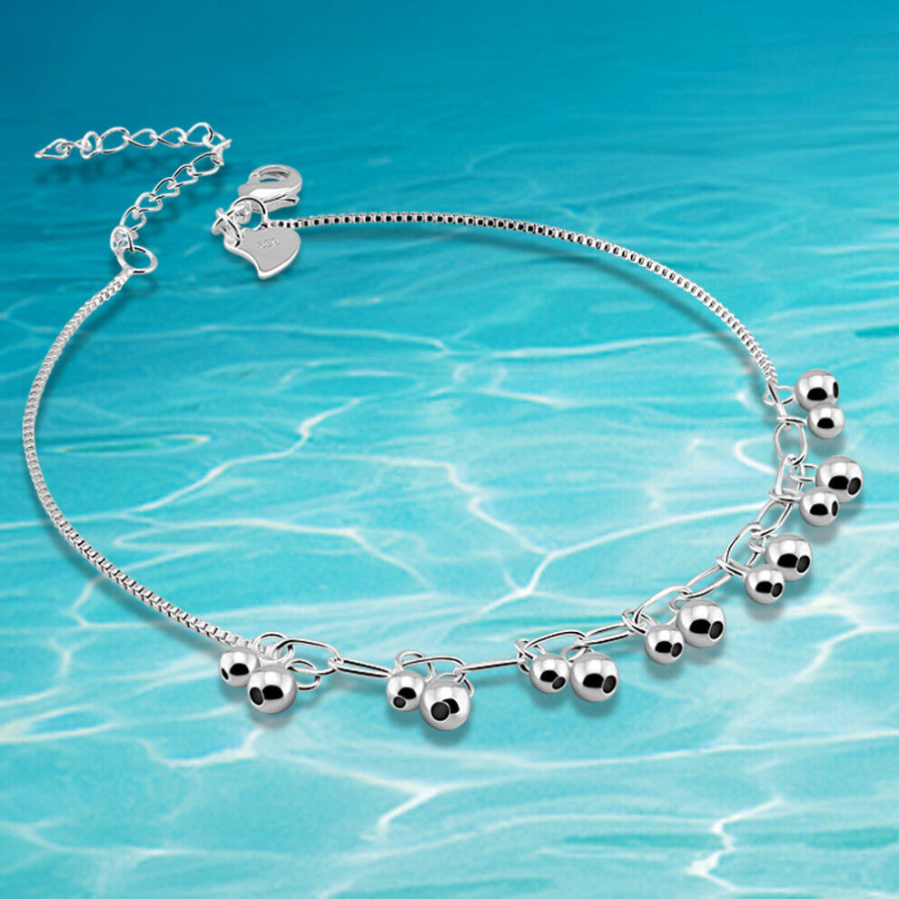 Women's Anklets 925 Sterling Silver Round Beads Anklets Lucky Balls Lady Summer Foot Jewelry Female Accessories