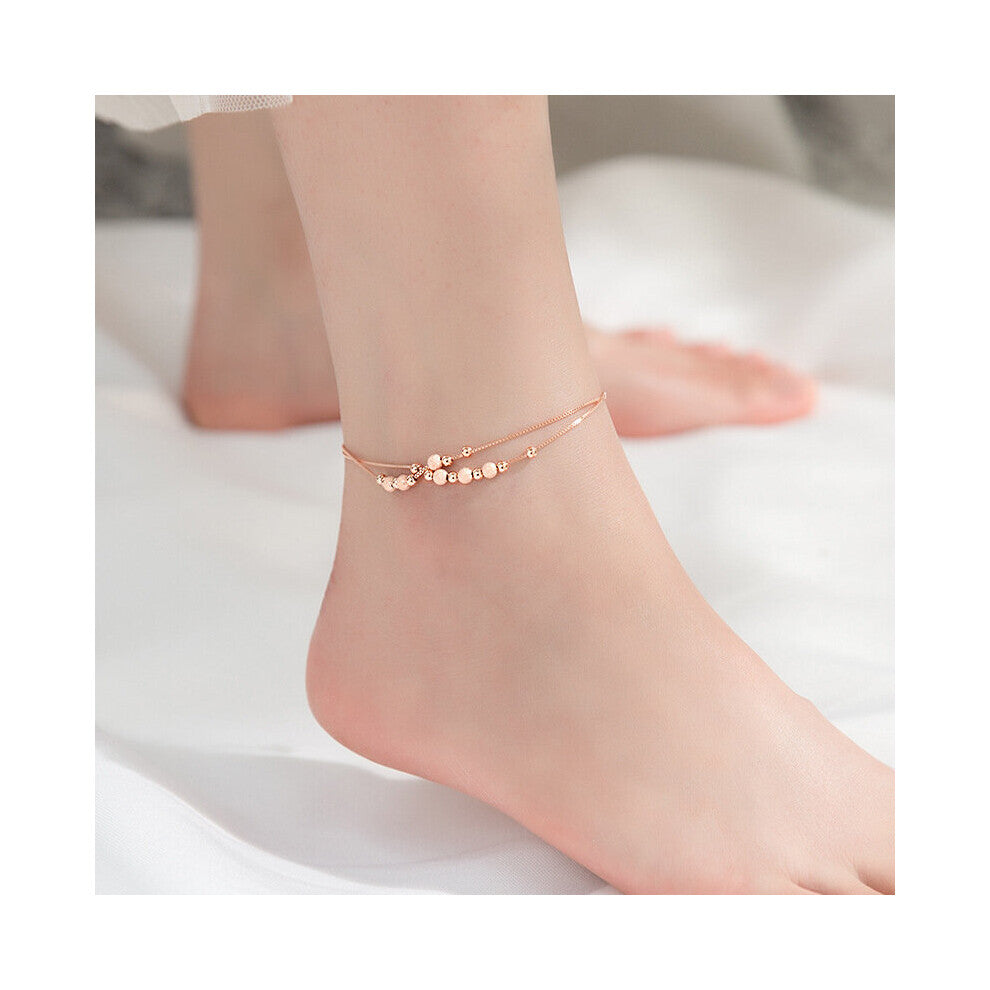 925 Sterling Silver Beach Leg Accessories Ankle Bracelets For Women Frosted Bead Feminine Double-Layered Footwear