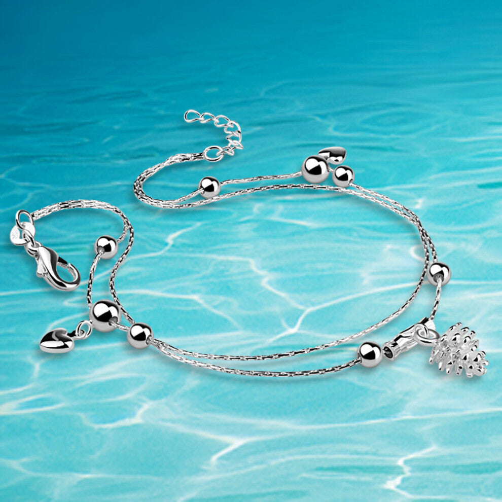 925 Sterling Silver Pinecone Anklet For Women Double Line Ms Foot Ornaments Suitable Charm Women's Party Accessories
