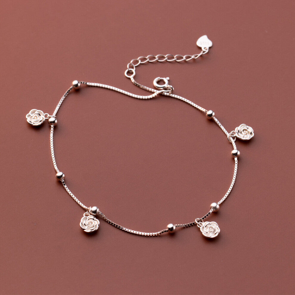 Rose Flower Anklets For Women Bracelet On The Leg Beach Accessories 925 Sterling Silver Sellers Jewelry For Feet