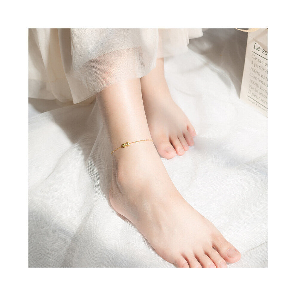 Women Girl Romantic Bow Ankle 925 Sterling Silver Golden Bracelet Leg Chain Foot Jewelry Beach Accessories S3398