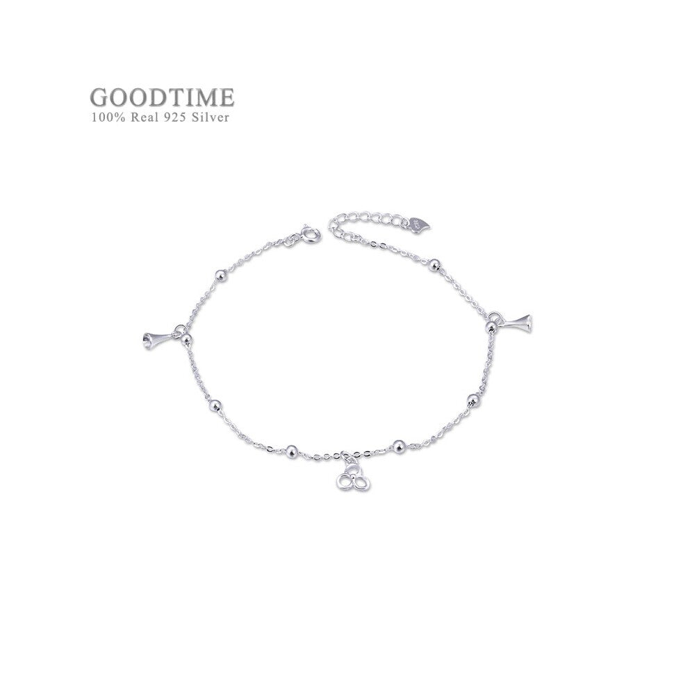 Women Anklet Really 925 Sterling Silver Beads Small Circle Bell Anklet Adjustable Foot Accessories For Girl Dress Up