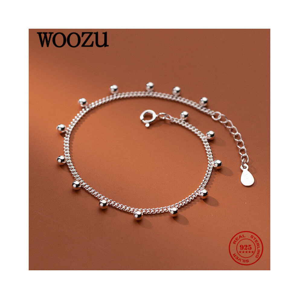 Real 925 Sterling Silver Small Round Beads Chain Anklet&Bracelets For Women Gothic Summer Beach Punk Jewelry Gift