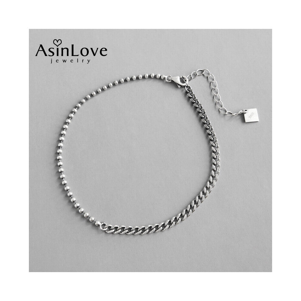 Vintage Beads Chain Classic Personality Intertwined Asymmetric Anklets for Women 925 Silver Jewelry