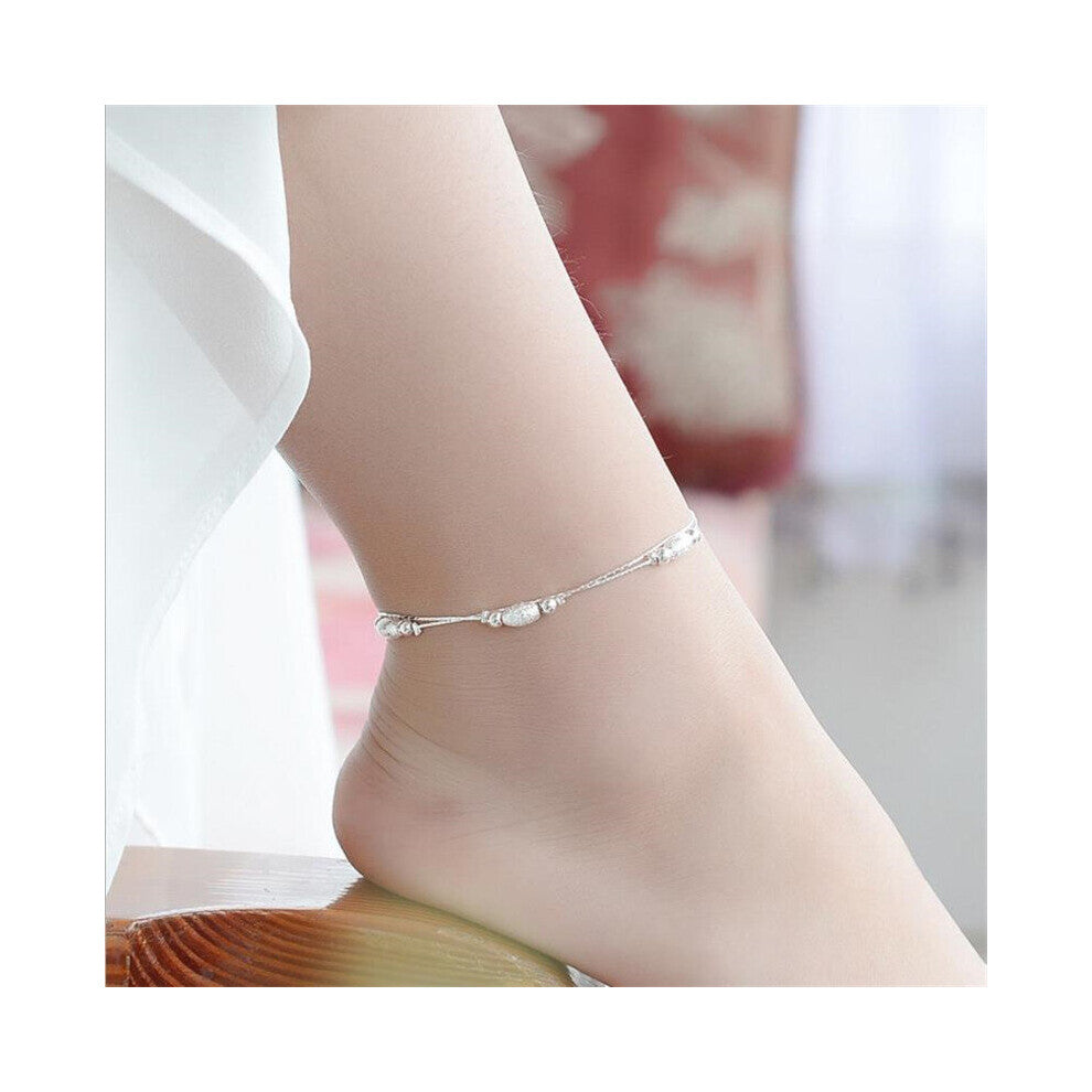 925 Sterling Silver Anklets For Women Jewelry Charm Frosted Ball Double Layer Bracelets Female Accessories Girls Anklet