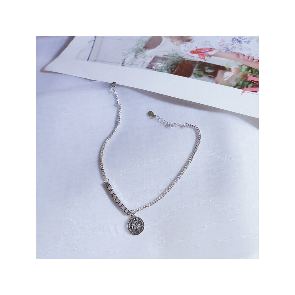 The Head of Queen Pendant Anklebracelet Real 925 Sterling Silver Women Anklet