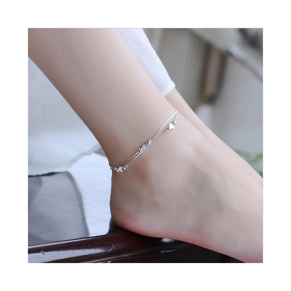 Classic Heart Bracelets Silver Jewelry Female 925 Silver Anklets For Women Accessories Double Layer Bracelet Silver Lady