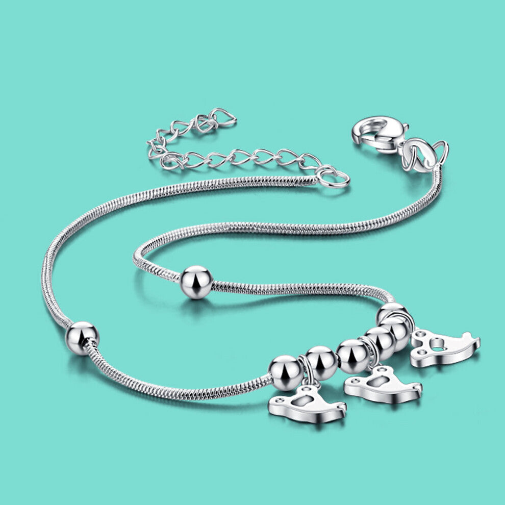 Women's 925 Sterling Silver Anklet Special Cartoon Pendant Femal Summer Silver Jewelry Chain Ankle Bbracelet