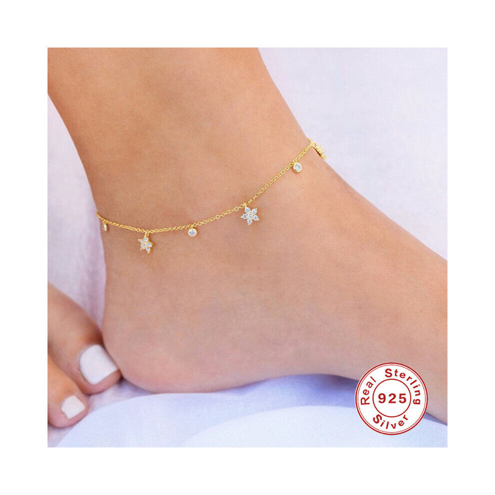 925 Silver Sterling Star Mini Anklet Foot Accessories Summer Fine Jewelry Zircon Gift for Women Lover