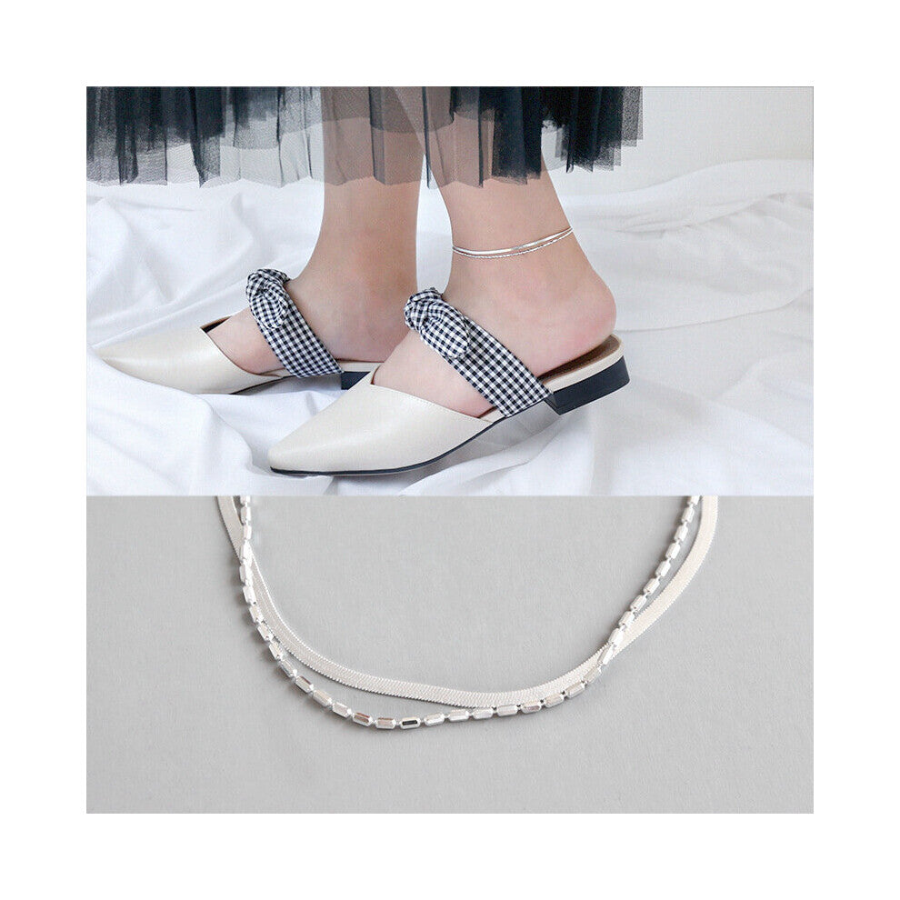 Real 925 sterling silver anklets for women beach accessories, minimalist double layered chains ankle bracelet on the leg jewelry