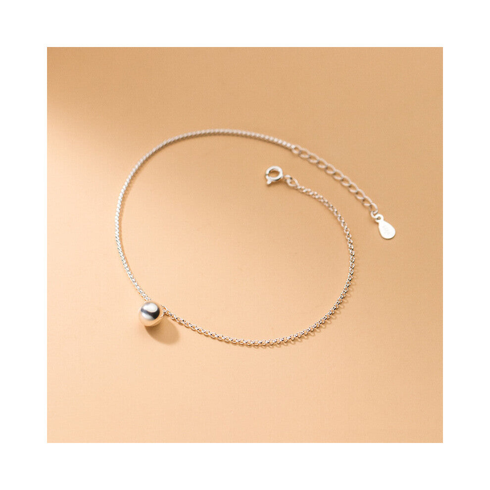 100% 925 Sterling Silver Round Beads Anklets Bracelets Woman Jewelry Foot Decoration Chain Summer Beach Accessories Gift