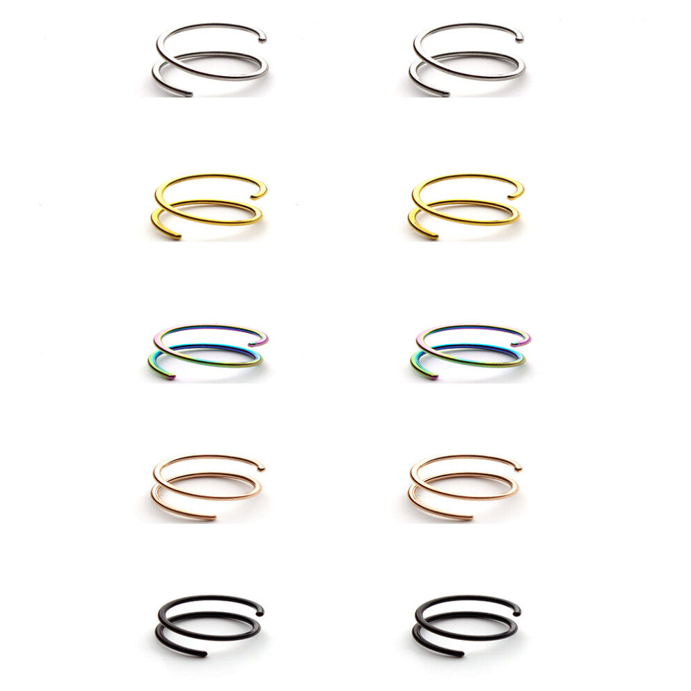 (0.8x6mm White-10PCS Mix Color Light Yellow Gold Co) Stainless Steel Double Nose Hoop Ring Spiral Nose Ring Nose Hoops Ear Cartilage Tragus For Women