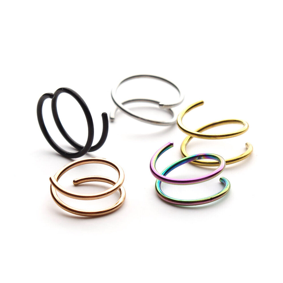 (0.8x6mm White-5PCS Mix Color Gold color) Stainless Steel Double Nose Hoop Ring Spiral Nose Ring Nose Hoops Ear Cartilage Tragus For Women Men Nostril