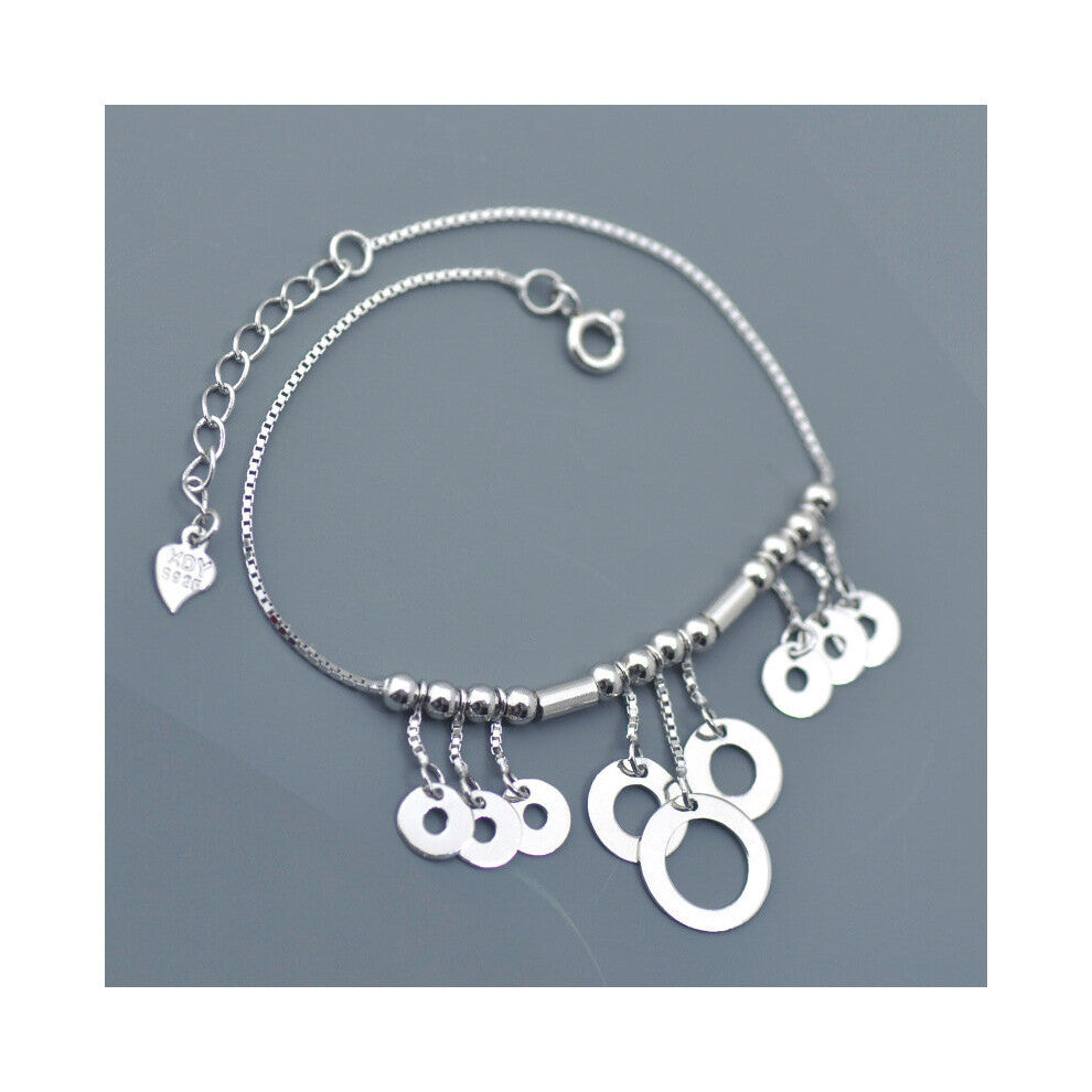 Silver Jewelry 925 Sterling Silver Multilayer Tassel Glossy Disc Chain Round Bead Box Chain Foot Ornament Anklet