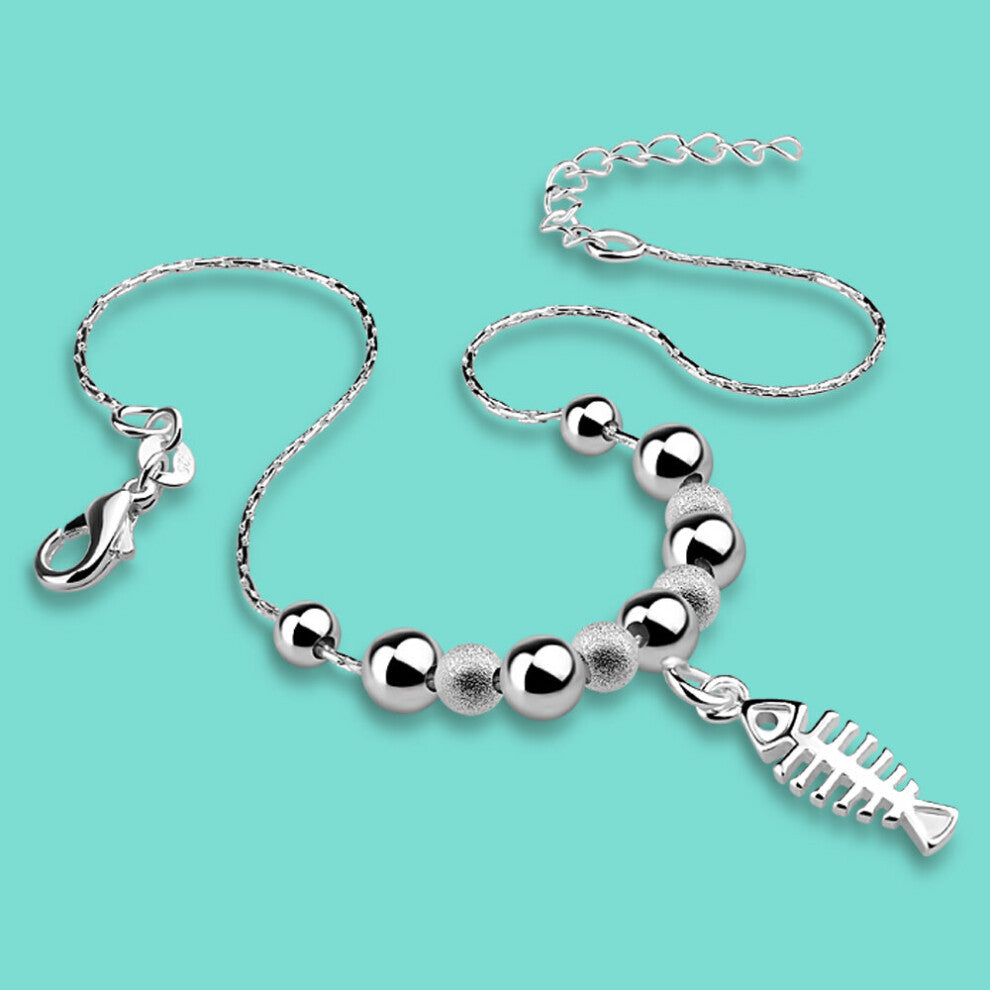 100% 925 Sterling Silver Chain Female Ankle Bracelet Creative Fish Bone Pendant Foot Accessories Holiday Beach Jewelry