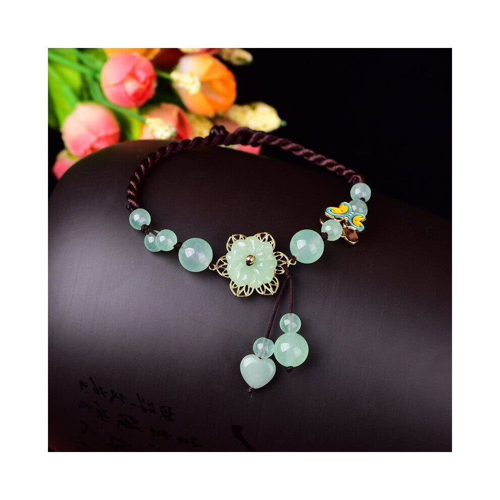 Jade Stone Jadeite Emerald Flower Anklets Charm Jewellery Accessories Chinese Carved Amulet for Women Men
