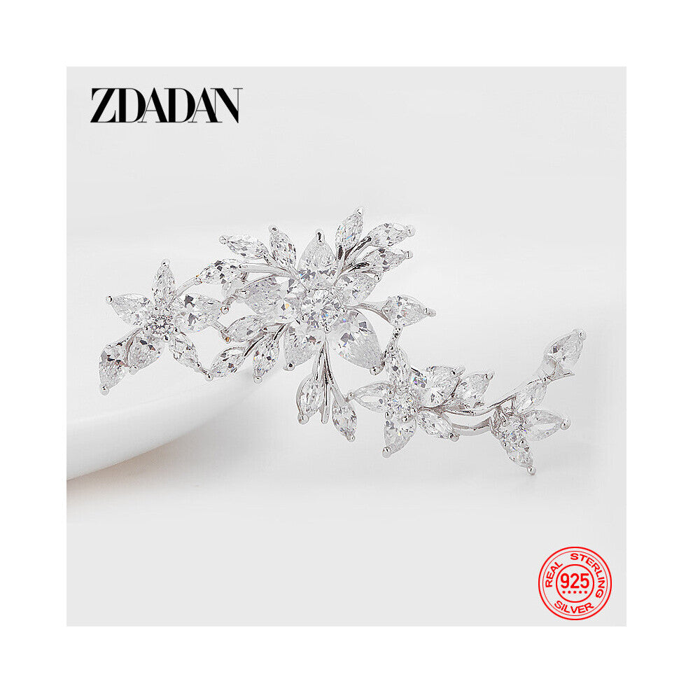 925 Sterling Silver Flowers Crystal Brooch For Women Wedding Jewelry Accessories Gift
