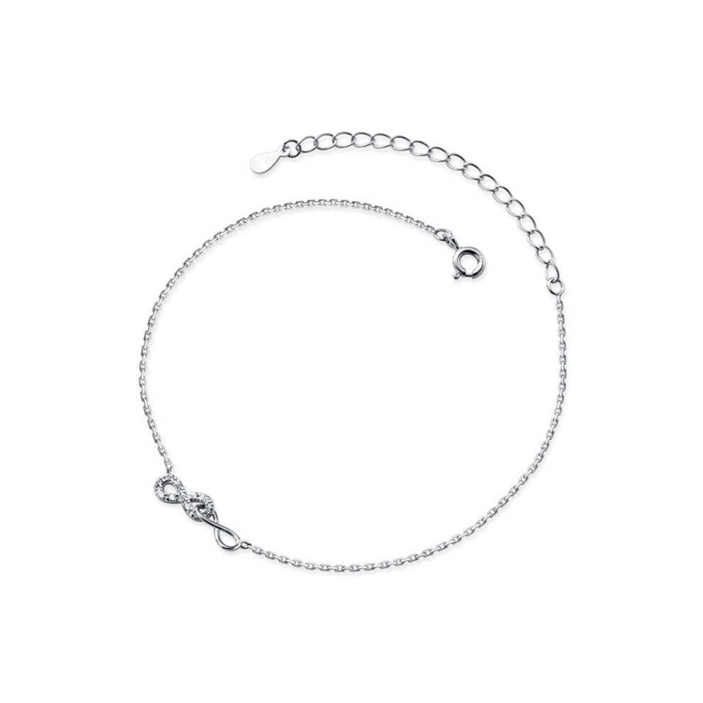 Real 925 Sterling Silver Zircon Infinity Anklet For Women Party Fine Jewelry MInimalist Accessories Gift