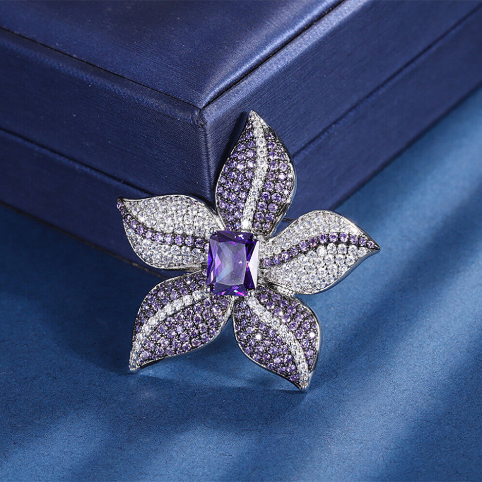 8*10mm Amethyst Brooches for Women Vintage Gemstone High Carbon Diamond Wedding Jewelry Accessories Female Gift