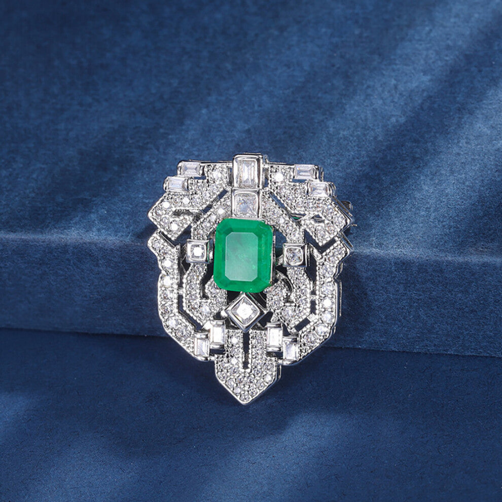 8*10mm Emerald Ruby Brooches for Women Vintage Gemstone High Carbon Diamond Wedding Jewelry Accessories Female Gift