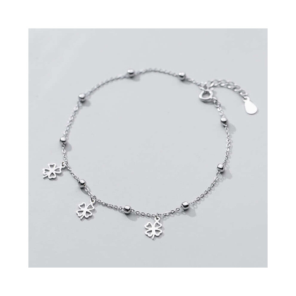 Real 925 Sterling Silver Clover Anklet For Women Party Plant Fine Jewelry Bead Chain Accessories Gift