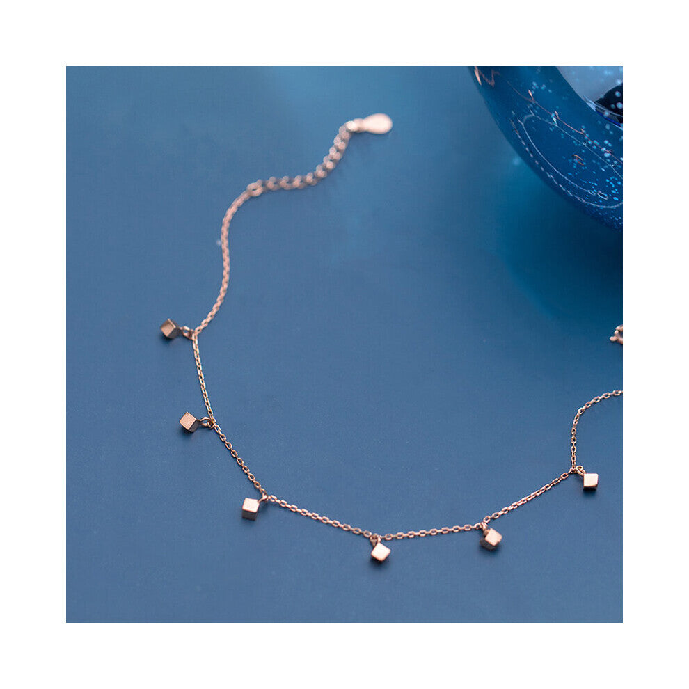 925 Sterling Silver Anklets For Women Ornament Bracelet On The Leg Female Glossy Small Square Foot Jewelry