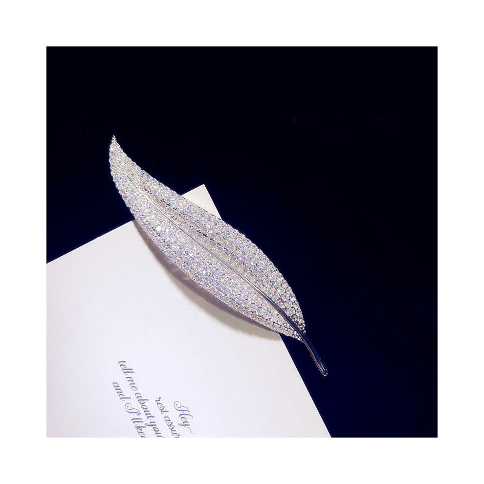 Brooches For Women Cubic Zirconia Flash Cubic Zirconia Leaf Brooch Corsage Feather Pin Cardigan Shawl Buckle Fine Jewelry