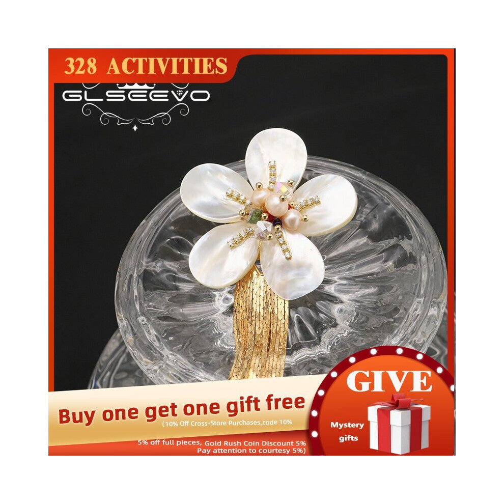 Natural Shell Flowers Pink Pearls Tassel Woman Brooch Jewelry Anniversary Gift Wedding Accessories