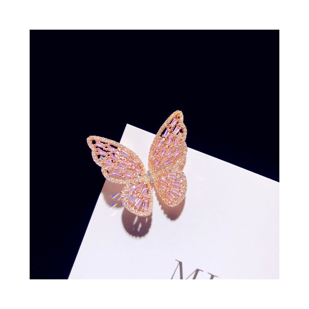 Brooches For Women S925 Hollow Pink Purple Butterfly Cubic Zirconia Brooch Temperament Bijoux Femme Accessories