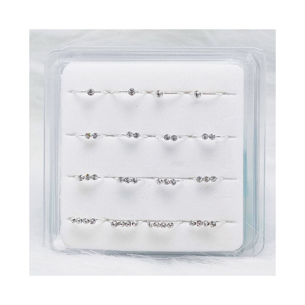 16pcs-pack 925 Sterling silver 22G Nose Rings Hoops clear crystal Nose Studs Piercing for Women body jewelr
