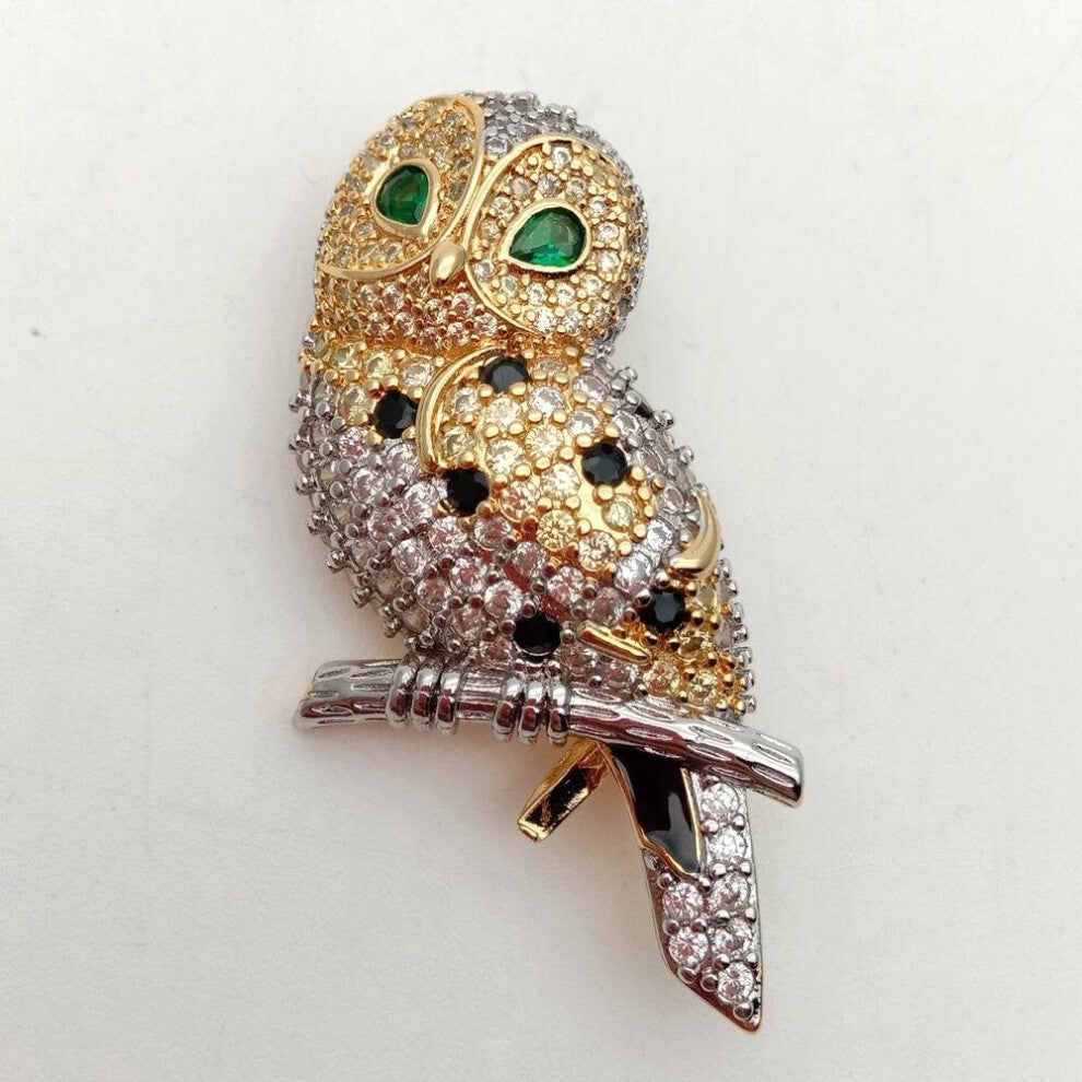 KKGEM Animal Jewelry 19x46mm Cubic Zirconia pave Owl Brooch Pin - Bird CZ Brooch for sweater clothing accessories