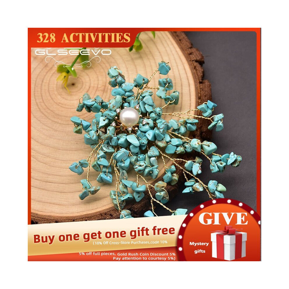 High Vintage Brooch Pins For Women Wedding Natural Turquoise Leaves Style Jewelry Accessories GO0381