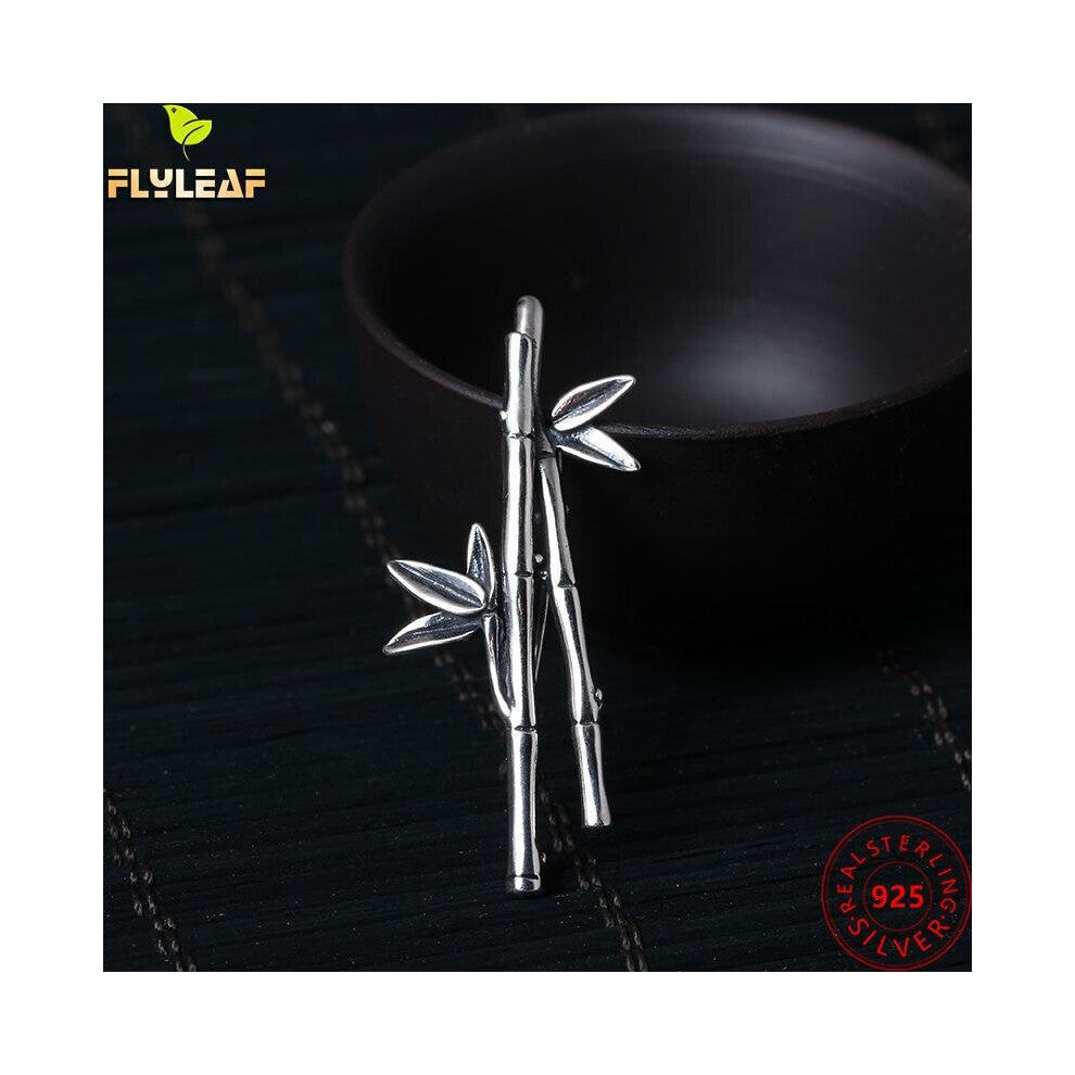 Real 925 Sterling Silver Jewelry Retro Bamboo Brooch For Women Vintage Brooches Suit Dress Accessories
