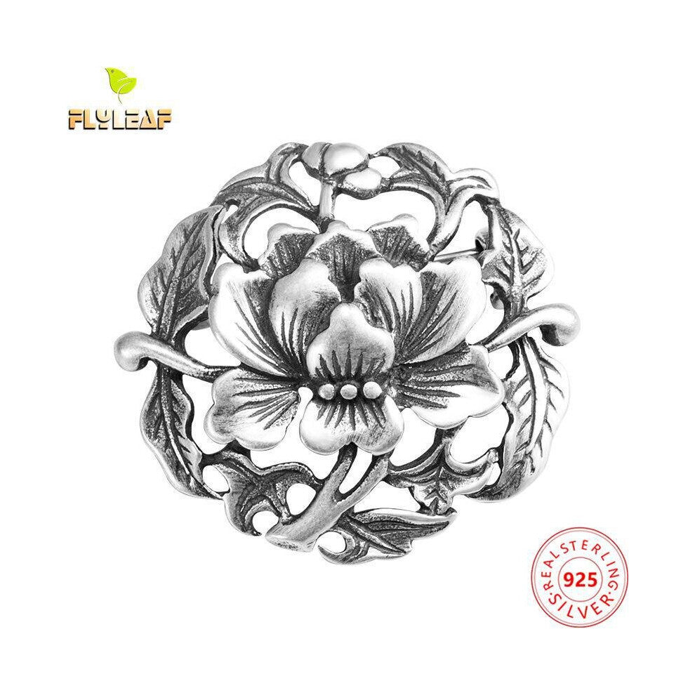 Real 925 Sterling Silver Jewelry Flower Brooch For Women Chinese Style Femme Vintage accessories