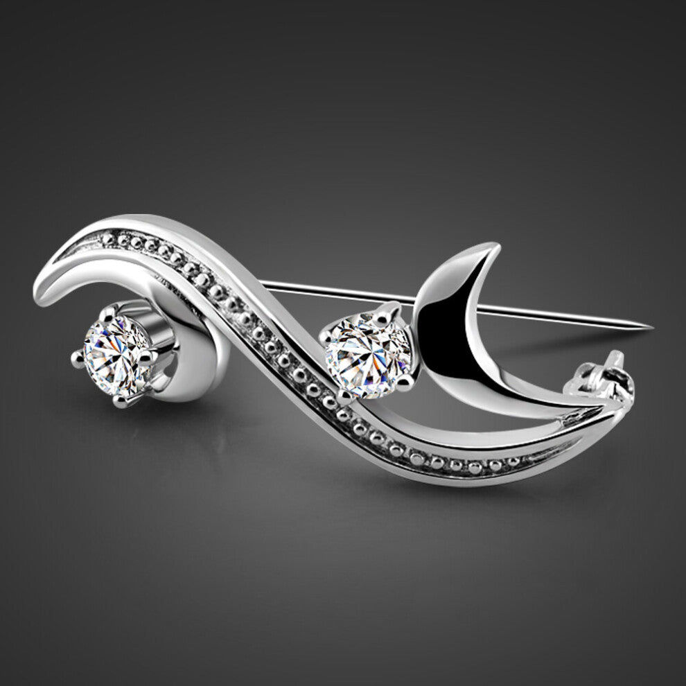 100% 925 Sterling Silver Flower Brooches transparent 5A Zircon Broches Scarf Pin Accessories Bouquet Wedding Jewelry Gif