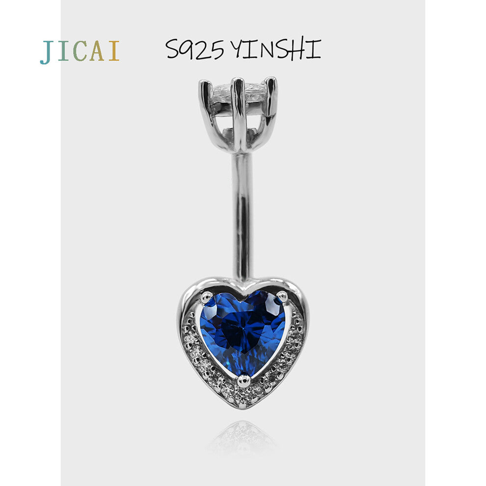 Heart 925 Sterling Silver Piercing Aquamarine Zircon Love Belly Button Rings Women Jewelry Body Accessories