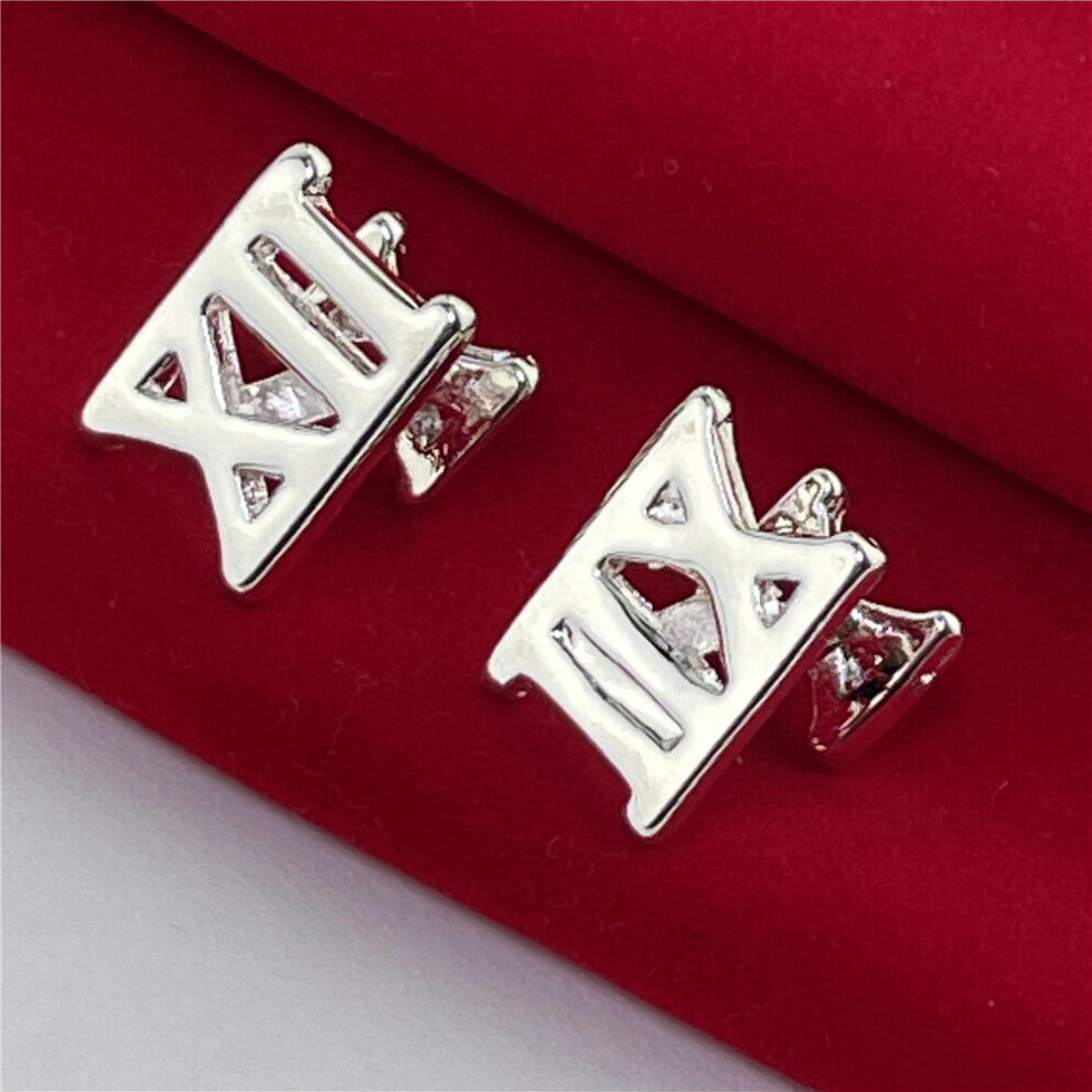 925 Silver Cufflinks Hollow Roman Square Buttons Jewelry