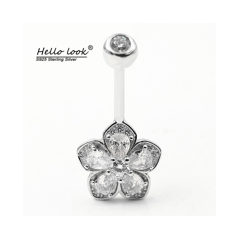 HelloLook 925 Sterling Silver Flower Belly Button Ring Fine Summer Accessories Romantic Gift Body Jewelry For Women