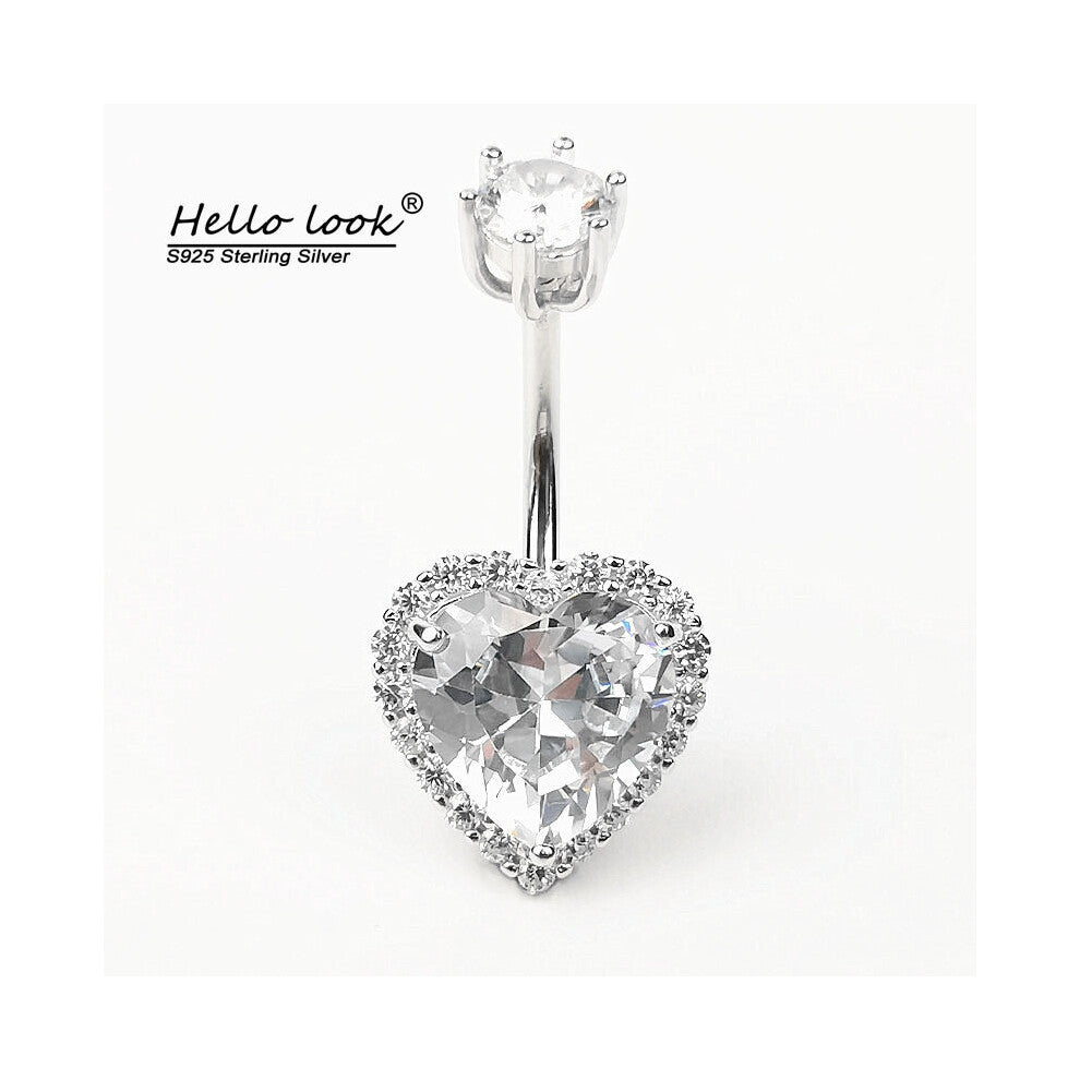 HelloLook 925 Sterling Silver Love Shape Belly Button Ring Zircon Belly Button Nail Body Piercing Jewelry Accessories