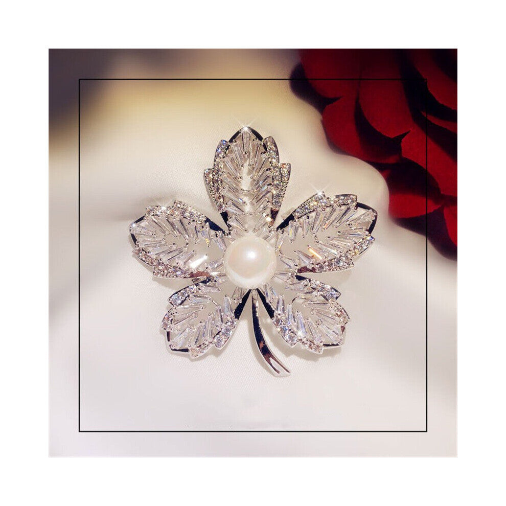 Brooches For Women Pearls Bead Cubic Zirconia Flower Brooch Pin Bridal Wedding Engagement Temperament Accessories