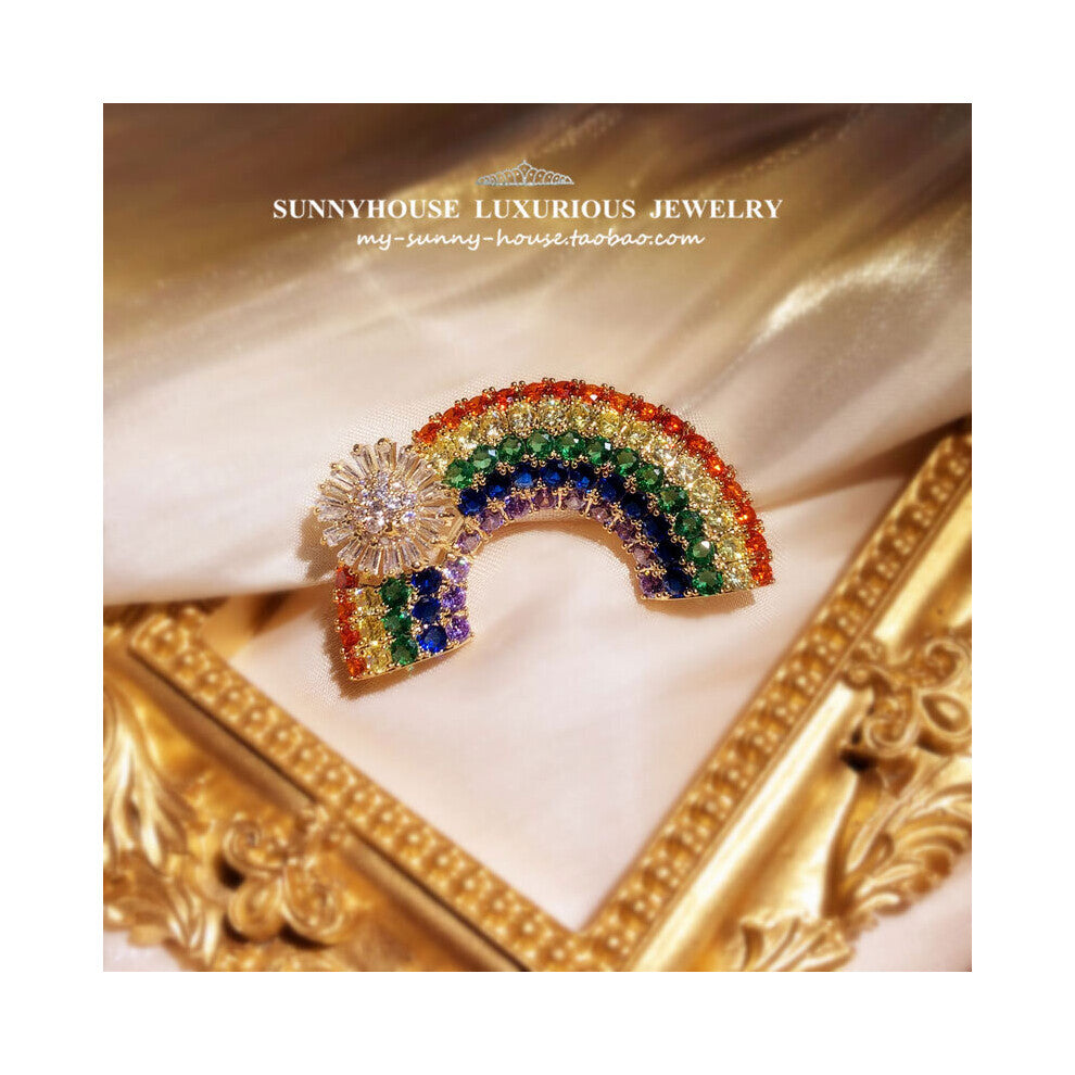 Brooches For Women Crystal Rainbow Shape Brooch Maiden Corsage Pin Scarf Buckle Fine Jewelry Girl's Hot Selling Accessories